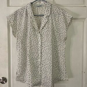 She + Sky Black and White Polka Dot Button-Down Shirt